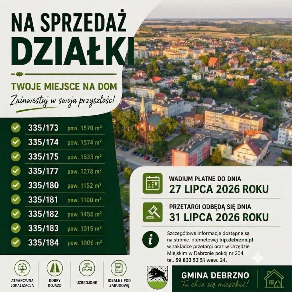 Sprzedaż działek budowlanych w obrębie Debrzna – ruszył przetarg